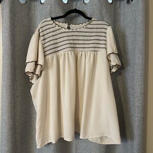 SHEIN Cream Blouse with Black Accents